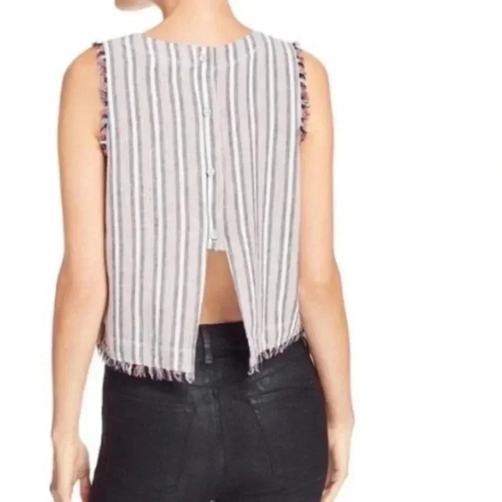 CLOTH & STONE Button Back Frayed Stripe Tank Medium - Picture 4 of 8